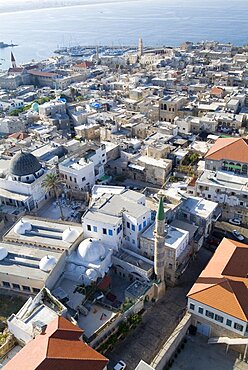 Aerial old city of Acre in the western Galilee, Israel