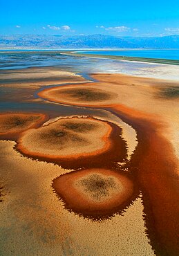 Abstract view of the colorful salt fields in the southern basin of the Dead sea, Israel