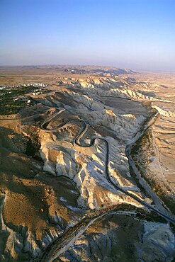 Aerial road from Sde Boker to Zin river in the Negev Desert, Israel