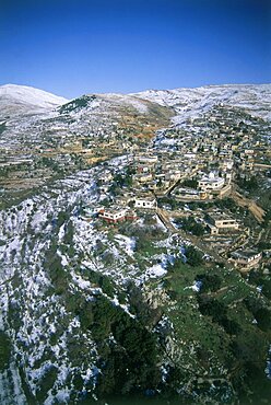 Aerial Druze village of Mas'ada in the northern Golan Heights, Israel