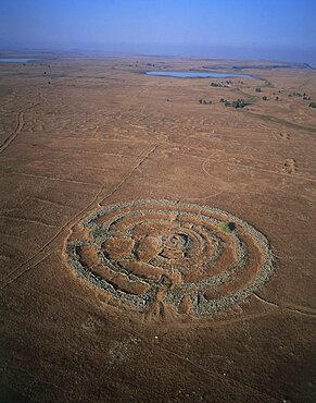 Aerial Pre-Historic site of Rujum El Hiri in the southern Golan Heights, Israel