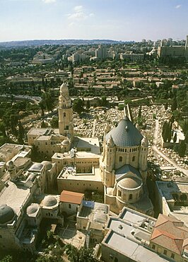 Aerial Dormition abbey in the old city of Jerusalem, Israel