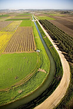 Aerial photograph of an open canal in the northern Sharon, Israel