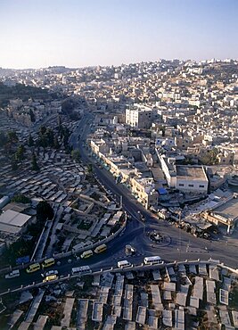 Aerial photograph of the Judean city of Hevron, Israel