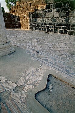 Photograph of the Mosaic floor of the archeologic site of Kursi in Southern Golan Heights, Israel