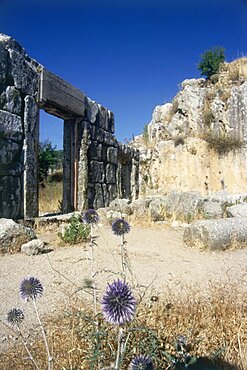 Photograph of the ruins of the ancient synagouge of Meiron in the Upper Galilee, Israel