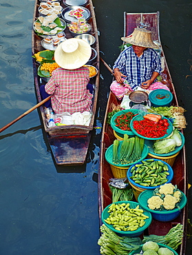Floating market, Damnoen Saduak, Ratchaburi Province, Thailand, Southeast Asia, Asiacropped to remove boat in top right corner and for stronger compostion, curves/levels adjustments, remove rubbish in water