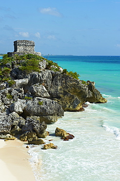 Tulum beach and ancient Mayan site of Tulum, Tulum, Quintana Roo, Mexico, North America