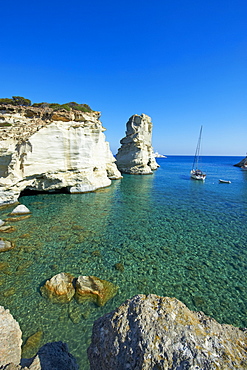 Kleftiko Bay, white cliffs of Kleftiko, Milos, Cyclades Islands, Greek Islands, Aegean Sea, Greece, Europe