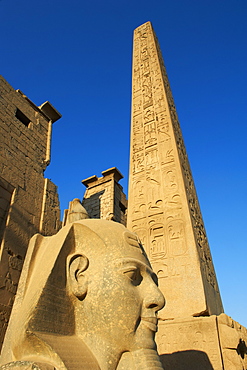 Statue of the pharaoh Ramesses II and Obelisk, Temple of Luxor, Thebes, UNESCO World Heritage Site, Egypt, North Africa, Africa