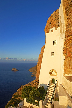 Hozoviotissa monastery and Aegean Sea, Amorgos, Cyclades, Greek Islands, Greece, Europe