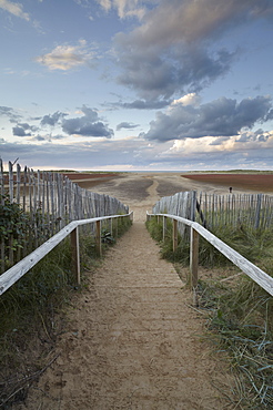 The steps to Holkham Gap at Holkham Bay, Norfolk, England, United Kingdom, Europe