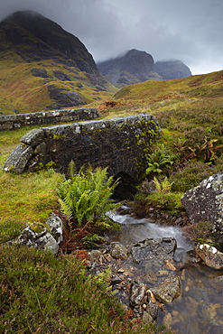 A view of the Three Sisters of Glencoe from the military road, Glencoe, Argyll, Scotland, United Kingdom, Europe