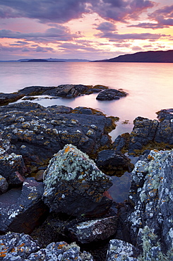 A summer evening view towards the Isle of Skye from Drumbuie, Scotland, United Kingdom, Europe