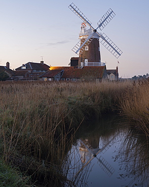 A view of Cley Mill at dawn, Cley next the Sea, Norfolk, England, United Kingdom, Europe