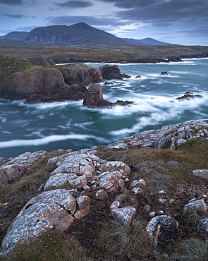 A stormy evening on the dramatic coastline at Mangersta, Isle of Lewis, Outer Hebrides, Scotland, United Kingdom, Europe