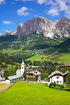 Corvara and Sass Songher Mountain, Badia Valley, Bolzano Province, Trentino-Alto Adige/South Tyrol, Italian Dolomites, Italy, Europe