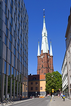 View of the Church of Saint Clare (Klara Church) and contemporary architecture, Stockholm, Sweden, Scandinavia, Europe