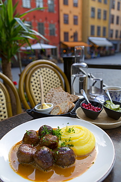 Traditional Swedish dish of meatballs, Old Town Square, Gamla Stan, Stockholm, Sweden, Scandinavia, Europe