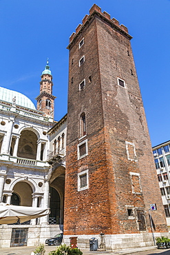 Tower of Torment and Clock tower of Palladian Basilica in Piazza Signori, Vicenza, Veneto, Italy, Europe