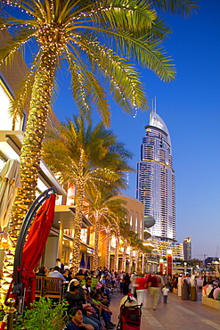 The Address Hotel and Dubai Mall at dusk, Dubai, United Arab Emirates, Middle East