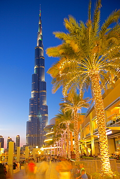 Burj Khalifa and Dubai Mall at dusk, Dubai, United Arab Emirates, Middle East