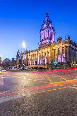 View of Leeds Town Hall at Christmas, Leeds, Yorkshire, England, United Kingdom, Europe