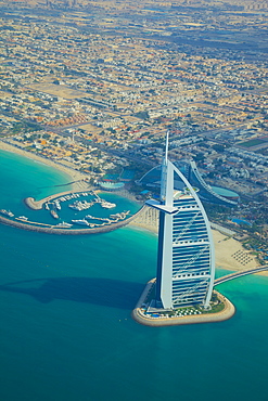 View of Burj Al Arab from seaplane, Dubai, United Arab Emirates, Middle East