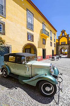 View of vintage car in Fortress courtyard, Funchal, Madeira, Portugal, Europe