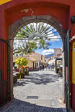 View of from Fortress through archway door, Funchal, Madeira, Portugal, Atlantic, Europe