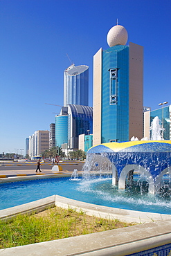 Contemporary architecture on Rashid Bin Saeed Al Maktoum Street, Abu Dhabi, United Arab Emirates, Middle East