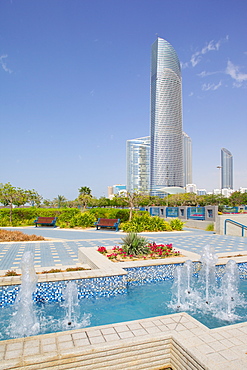 Contemporary architecture along the Corniche, Abu Dhabi, United Arab Emirates, Middle East