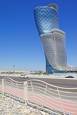 Hyatt Capital Gate Hotel near Abu Dhabi Exhibition Centre from Aloft Hotel, Abu Dhabi, United Arab Emirates, Middle East