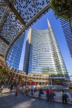 View of buildings in Piazza Gae Aulenti, Milan, Lombardy, Italy, Europe