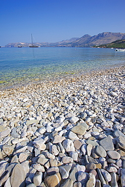 Pebble beach, Cavtat, Dubrovnik Riviera, Dalmatian Coast, Dalmatia, Croatia, Europe 