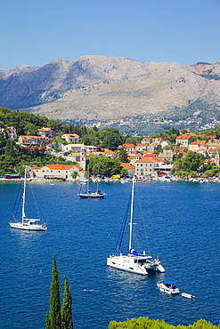 View of Old Town and Adriatic Coast, Cavtat, Dubrovnik Riviera, Dalmatian Coast, Dalmatia, Croatia, Europe