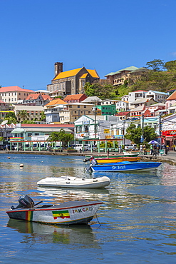 View over the Carenage and Cathedral, St. George's, Grenada, Windward Islands, West Indies, Caribbean, Central America