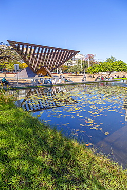 View of Rabin Square pond, Tel Aviv, Israel, Middle East