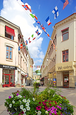 National flags and street scene, Gothenburg, Sweden, Scandinavia, Europe