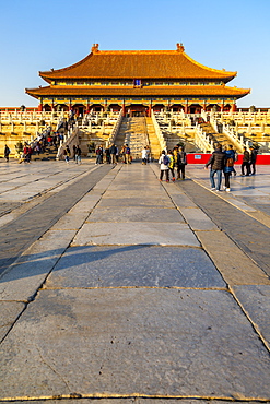 View inside the Forbidden City at sunset, UNESCO World Heritage Site, Xicheng, Beijing, People's Republic of China, Asia