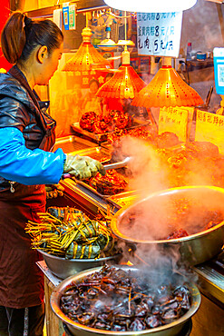 View of local produce stall in Zhujiajiaozhen water town, Qingpu District, Shanghai, China, Asia