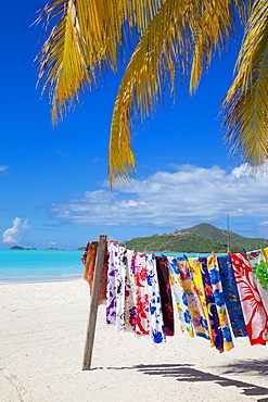 Beach and vendor's stall, Jolly Harbour, St. Mary, Antigua, Leeward Islands, West Indies, Caribbean, Central America