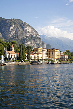 View of the town of Cadenabbia from ferry, Lake Como, Lombardy, Italian Lakes, Italy, Europe