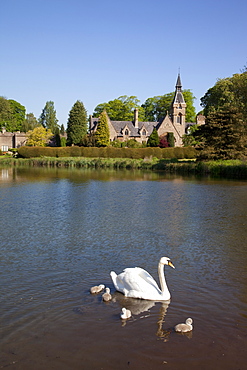 Village and lake, Newstead Abbey Estate, Nottinghamshire, England, United Kingdom, Europe