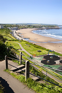 North Sands from Cliff Steps, Scarborough, North Yorkshire, Yorkshire, England, United Kingdom, Europe