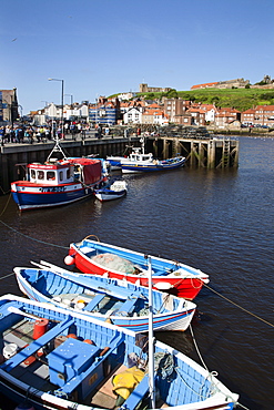 Fising boats in the Upper Harbour, Whitby, North Yorkshire, Yorkshire, England, United Kingdom, Europe