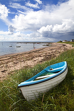 Fishing boat on the beach at Carnoustie, Angus, Scotland, United Kingdom, Europe