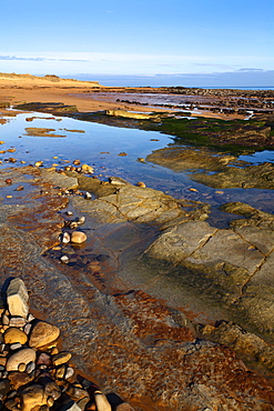 Rock pools at Airbow Point near Kingsbarns on the Fife Coast, Fife, Scotland, United Kingdom, Europe