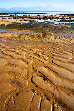 Sand patterns on the beach at Airbow Point near Kingsbarns on the Fife Coast, Fife, Scotland, United Kingdom, Europe