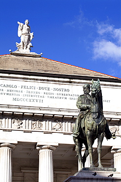 Teatro Carlo Felice and Garibaldi statue, Genoa, Liguria, Italy, Europe